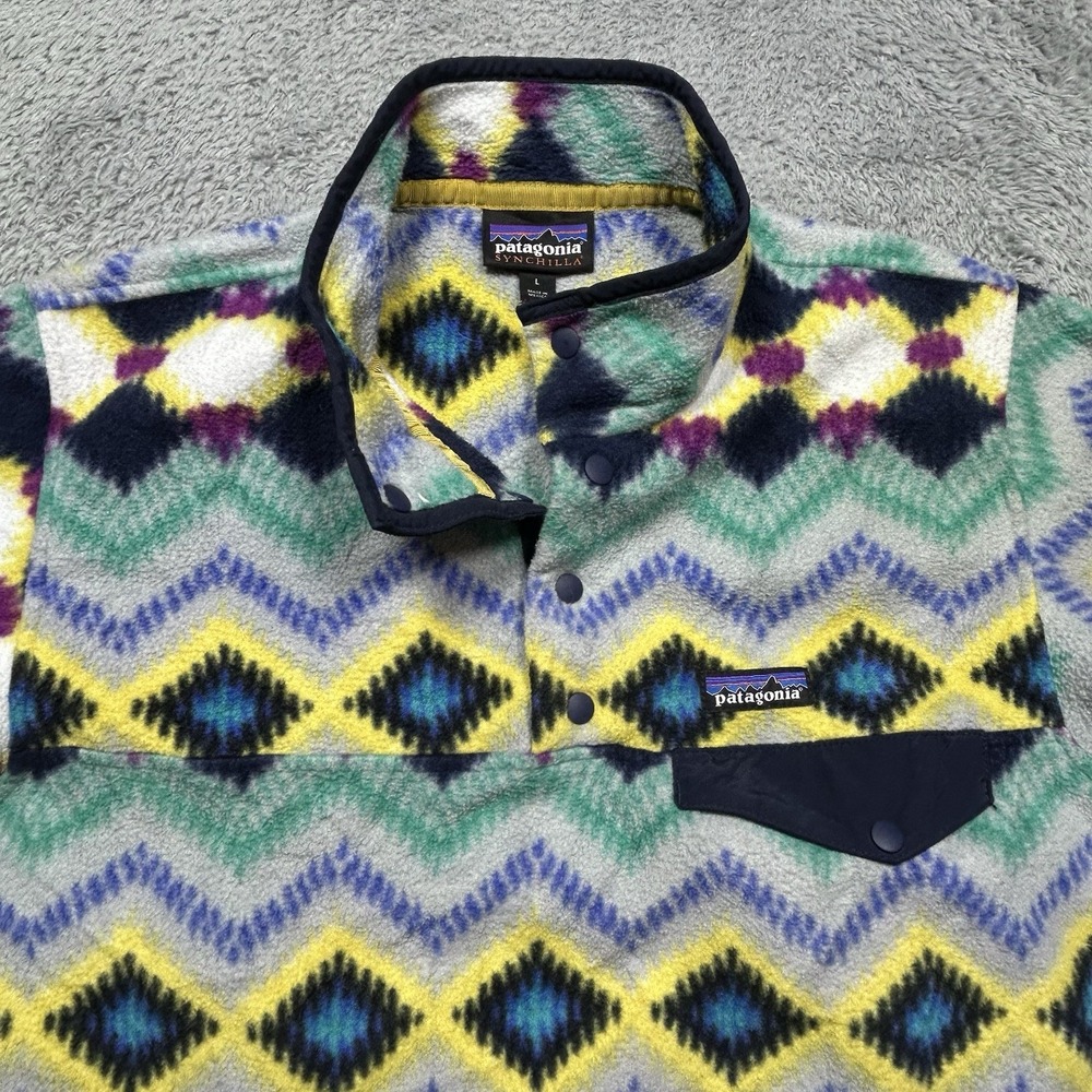 Patagonia Synchilla Pullover Women's L Multi Fleece Timber Twist Aztec *HOLES - Picture 4 of 16